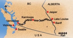 Vancouver to Lake Louise train route
