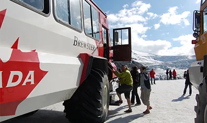 Icefield Explorer tour on Athabasca Glacier in Banff National Park. This is a highlight of the Canadian Rockies tour.