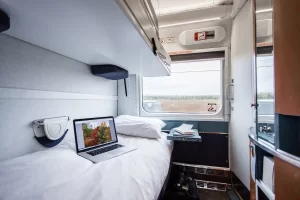 Via Rail sleeper cabin with beds folded down