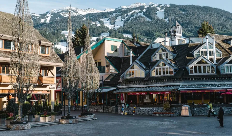 In the heart of Whistler village surrounded by snow-capped mountains