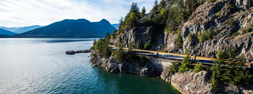 Rocky Mountaineer Train passing through the Canadian Rockies