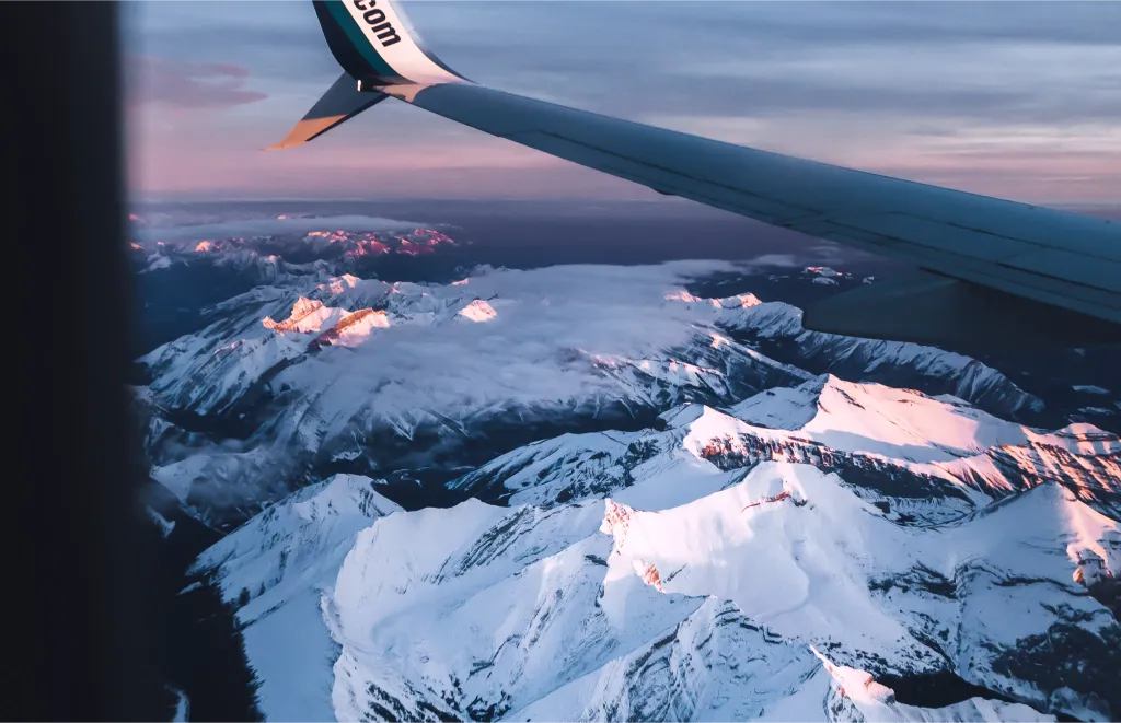 Plane flying over the Canadian Rocky mountains