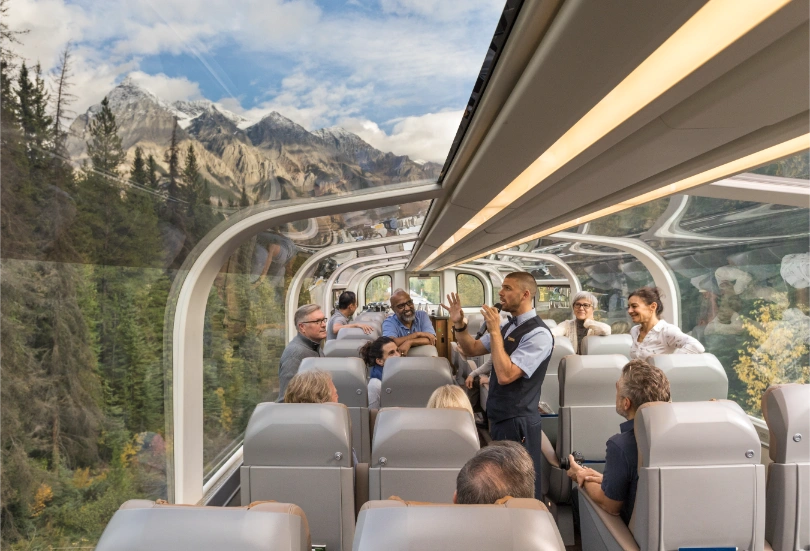 A commentary by the attendant of the Rocky Mountains from within the GoldLead car.