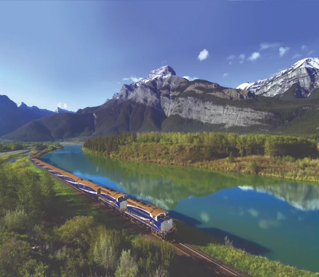 ocky Mountaineer train journey through the Canadian Rockies with luxurious dome cars