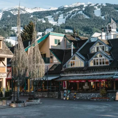 In the heart of Whistler village surrounded by snow-capped mountains
